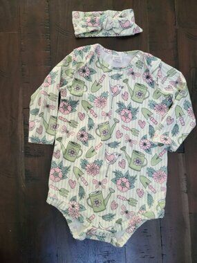 💙 Tesa Babe Garden Print Bodysuit with Headband